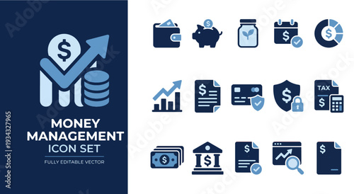 Comprehensive icon set for effective money management and financial tracking Vector