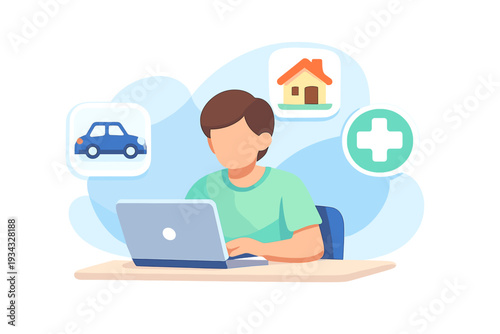 Person using laptop to manage insurance policies online.