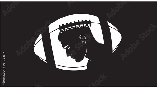 American football player silhouette profile view in monochromatic illustration for sports branding