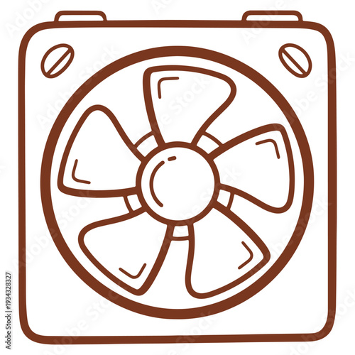 Hand Drawn PC Cooler Fan with Five Blades for Efficient Cooling and Airflow in Desktop Computer System