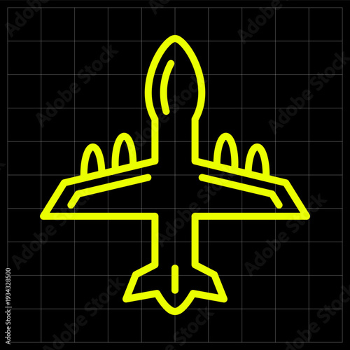 Unmanned Aerial Vehicle UAV Military Drone Icon for Reconnaissance and Surveillance. Professional neon yellow drone icon for modern warfare technology or remote sensing application designs
