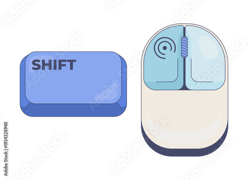 Shift with left mouse click computer keyboard shortcut. Multi-select function. Extended selection navigation. Hotkey combo buttons for pc and laptop. Fast software efficiency. Flat vector illustration