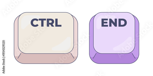 Ctrl End computer keyboard shortcut. Navigate to end of document and webpage. Text editor. Cursor movement. Hotkey combo buttons for pc and laptop. Fast software efficiency. Flat vector illustration