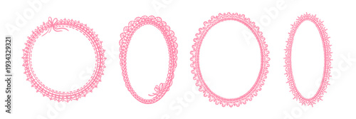 Round frame and elegant lace doily pattern, hand drawn delicate border