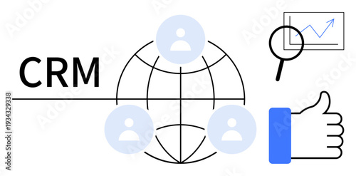 CRM concept. CRM tools with global connectivity, user profiles, and analytics for effective customer management. CRM solutions enhance customer relations, insights, and business operations