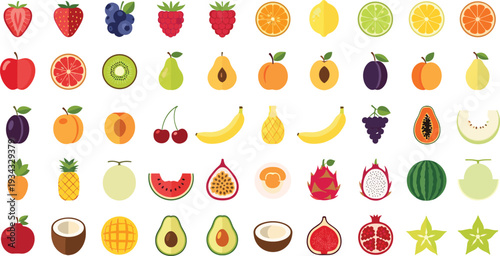 Vibrant collection of fresh fruits in modern illustration style