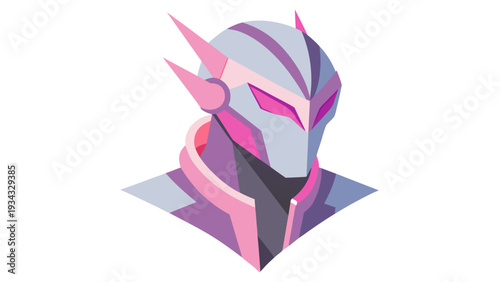 Futuristic knight helmet in pop pink tones isolated on white background representing gaming and digital innovation