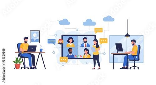 Remote Team Video Conference Call and Distributed Workforce Collaboration