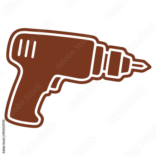 Illustration of a cordless power drill in brown with white outline representing construction work and home improvement projects