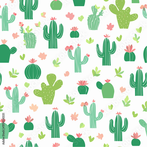 Vector illustration of various cactus plant species with flower in ecology setting
