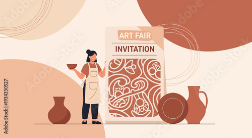 Artist Inviting to Art Fair with Pottery and Floral Invitation Design