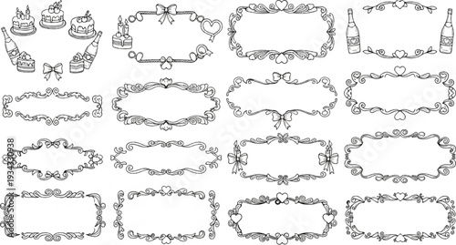 Collection of decorative ornate borders and frames with festive elements