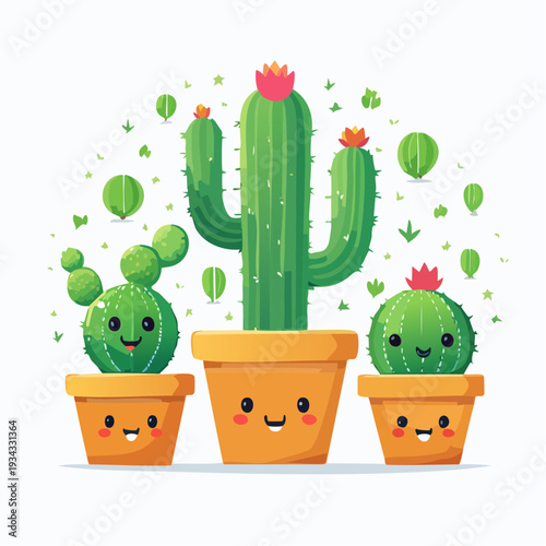 Vector illustration of cactus plant with flower in pot showcasing ecology