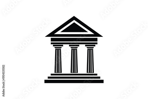 A black and white illustration of a classical building with columns and a triangular pediment Vector