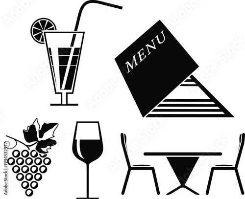 set of drink icons, Set of black silhouette icons for resturant & coffee, meals