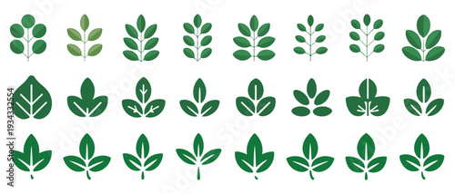 Symmetrical dark green leaf cluster icons for environmental logos. vector illustration eps 10