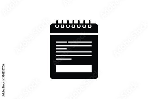 A stylized icon of a notepad with a spiral binding and blank pages. Vector