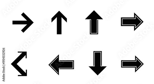 Set of Black Directional Arrow Icons Isolated White Background