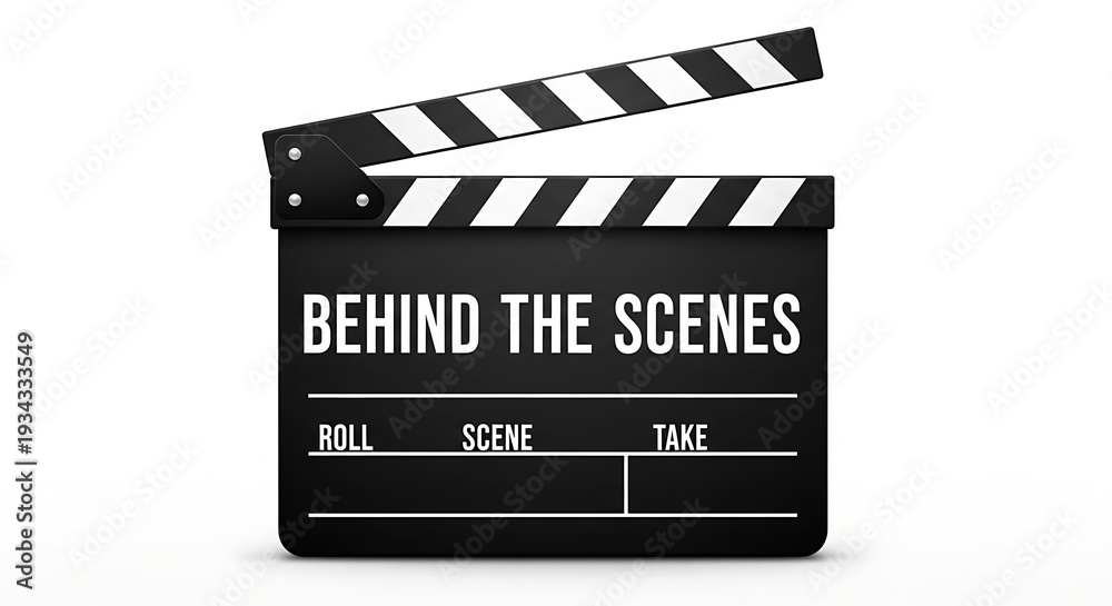 Obraz premium Creative filmmaking and video production process revealed with a classic behind-the-scenes clapboard on white background
