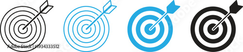 business target and goal achievement icon set. marketing strategy, focus, success, and accuracy. vector illustration