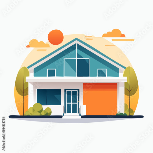 Modern House Design with Sleek Lines and Vibrant Orange Accents