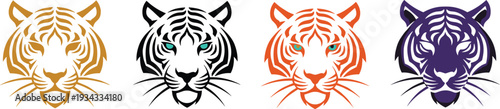 Tiger, Feline, Predator, Wildlife, Animal, Mascot, Logo, Emblem, Symbol, Vector, Illustration, Graphic, Design, Icon, Face, Stripe, Powerful, Aggressive, Isolated, Collection