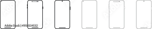 A collection of various smartphone wireframe outlines featuring different styles and notch designs, displayed on a transparent background