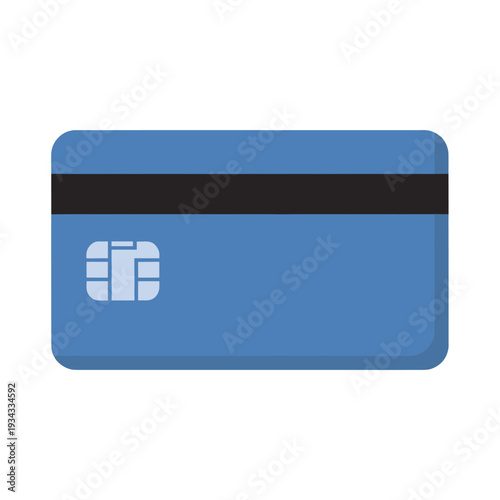 A blue credit card with a black magnetic stripe and a chip on a white background, representing modern payment methods.
