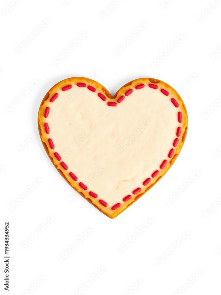 Obraz premium Heart-shaped cookie on a white background, perfectly centered and isolated, confectionery, edible