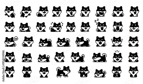 Retro Shiba Inu Pixel Art Dog Character Emotions and Poses 8 Bit Style Vector Set
