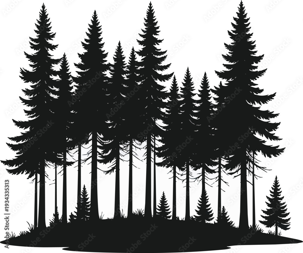 Fototapeta premium Forest Silhouette Black and White Vector Illustration