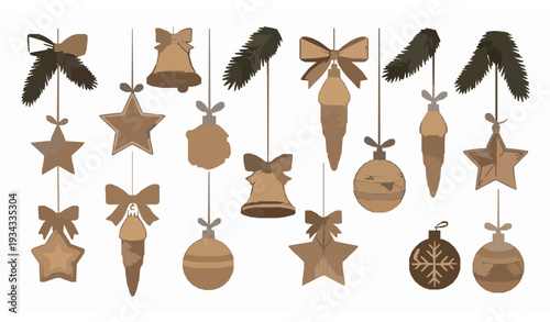 Handcrafted Rustic Holiday Ornament Collection Festive Decoration Vector Set