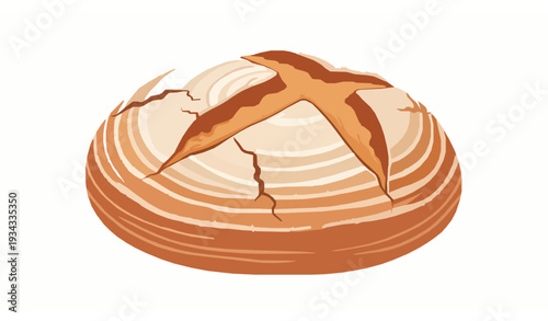 Fresh Artisan Sourdough Bread Round Loaf with Decorative Scoring Vector Illustration