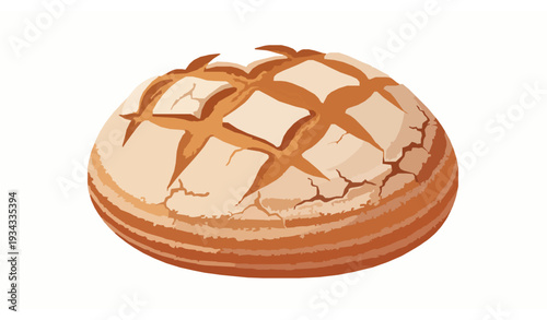 Rustic Round Sourdough Bread Loaf with Scored Crust Artisan Bakery Vector Illustration