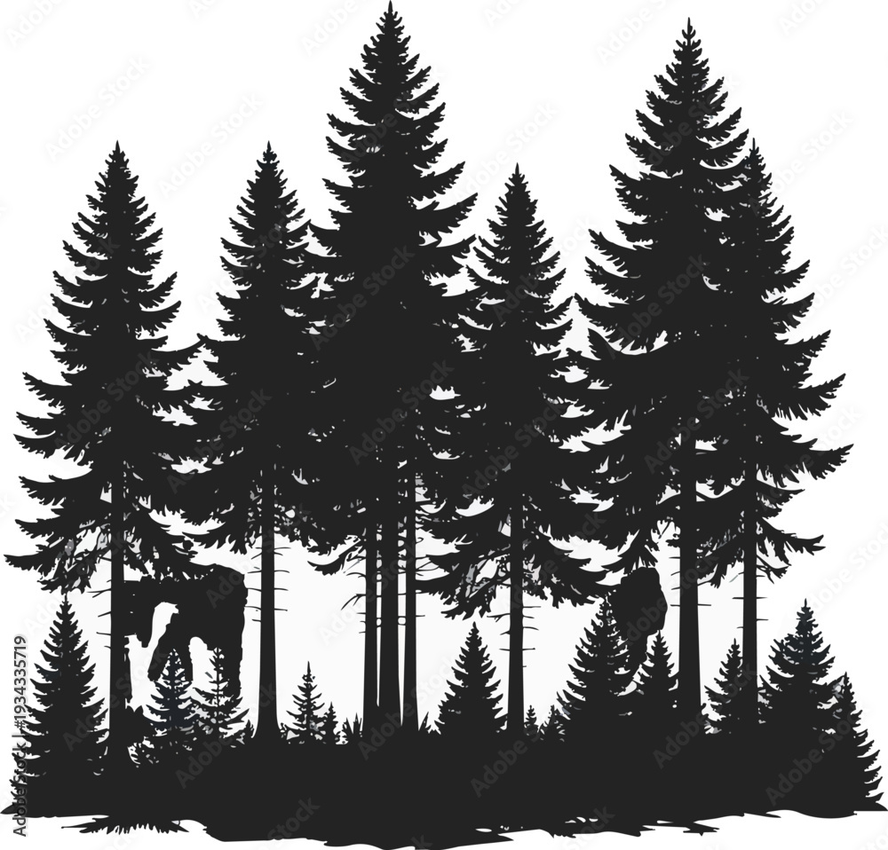 Obraz premium Forest Silhouette Black and White Vector Illustration