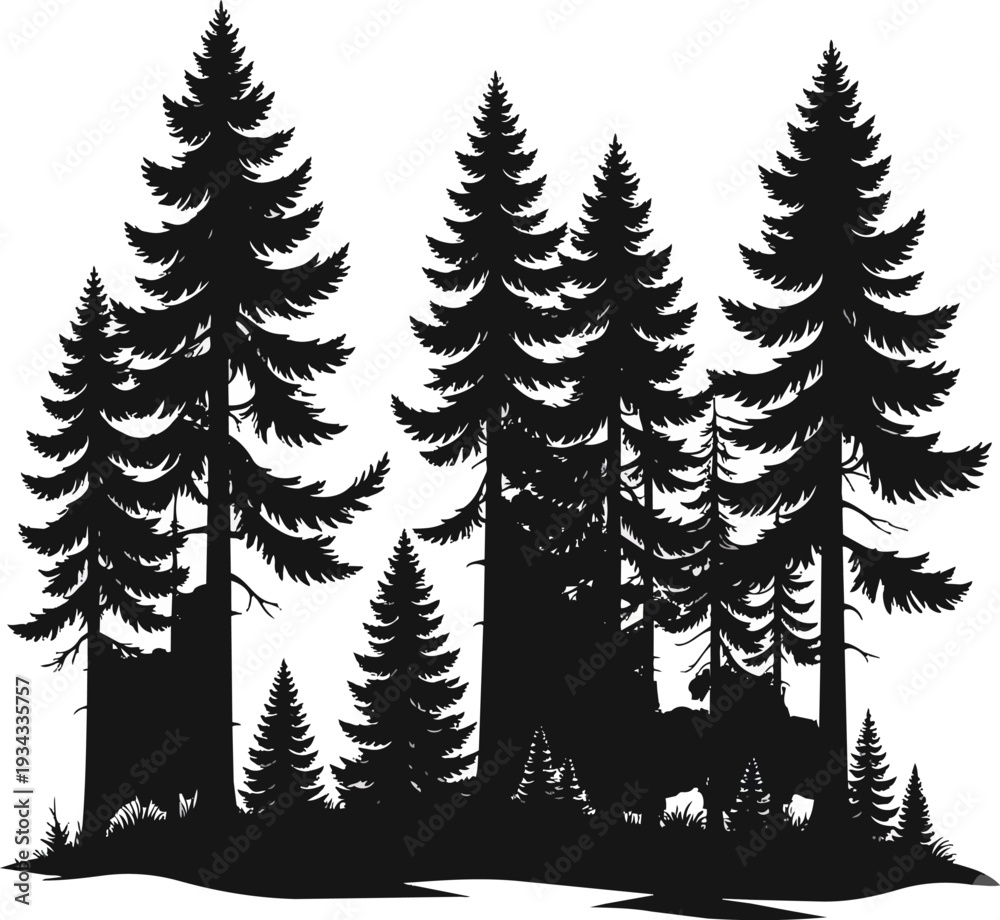 Obraz premium Forest Silhouette Black and White Vector Illustration
