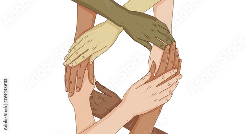 Diverse hands stacked together in unity and support