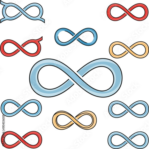 Collection of colorful infinity symbols in various styles