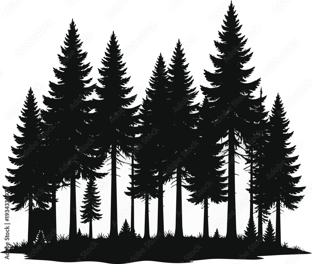Fototapeta premium Forest Silhouette Black and White Vector Illustration