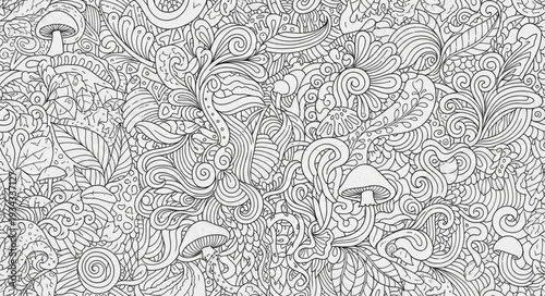 Intricate Abstract Black and White Doodle Art Pattern.