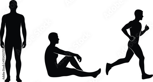 Man, Male, Silhouette, Running, Sitting, Standing, Athlete, Fitness, Exercise, Body, Human, Isolated, Black, Vector, Illustration, Graphic, Design, Icon, Collection, Active
