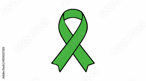 Green Awareness Ribbon Against White Background symbolizing hope and support for various causes