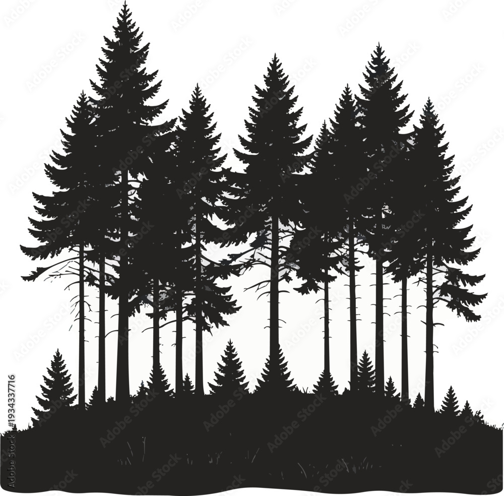 Obraz premium Forest Silhouette Black and White Vector Illustration