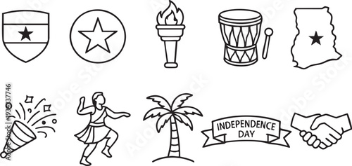 Ghana independence day celebration animated icons in a dynamic video clip, showcasing cultural symbols and national pride through engaging motion graphics footage.