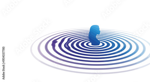 Stunning blue silhouette of woman's head creating ripples in concentric circles