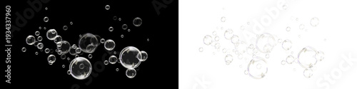 Realistic Soap Bubble Set Floating on Transparent Background PNG.