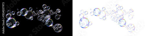 Realistic Soap Bubble Set Floating on Transparent Background PNG.