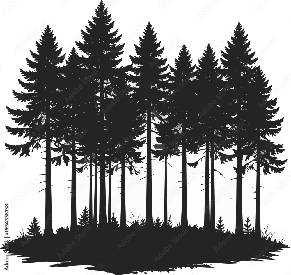 Fototapeta premium Forest Silhouette Black and White Vector Illustration