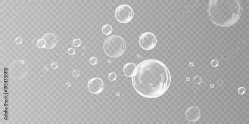 Clear Air Soap Bubbles Flying Vector Style PNG.