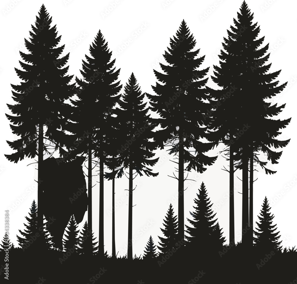 Fototapeta premium Forest Silhouette Black and White Vector Illustration